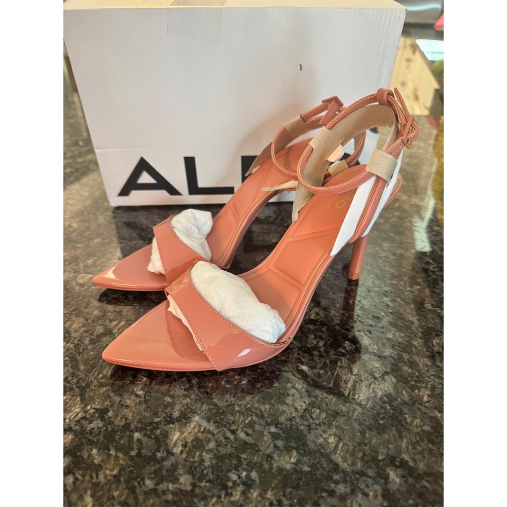 Aldo Leandra-690 Pink Patent Pointed Toe Ankle Strap Stiletto Heels Womens 8.5